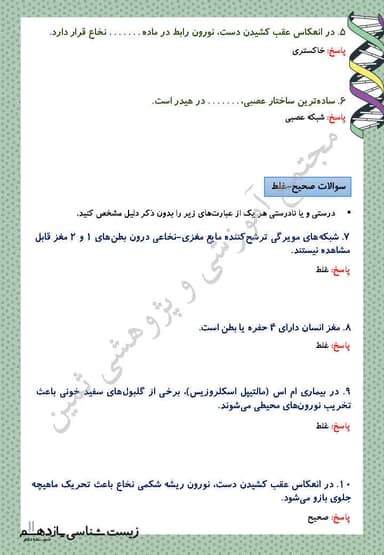 تصویر محصول نمونه سوال حل شده زیست شناسی یازدهم فصل 1 (تنظیم عصبی) / رشته تجربی 1404