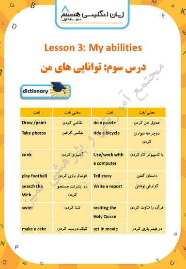تصویر محصول خلاصه نکات زبان انگلیسی Lesson 3: My Abilities هشتم متوسطه اول