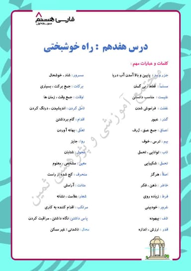 تصویر محصول خلاصه نکات فارسی درس هفدهم: راه خوشبختی هشتم متوسطه اول