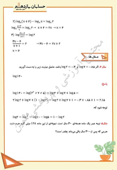 تصویر محصول خلاصه نکات حسابان یازدهم فصل 3 درس سوم (ویژگی های لگاریتم و حل معادله های لگاریتمی) / رشته ریاضی 1404