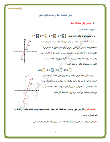 تصویر محصول خلاصه نکات ریاضی فصل 6: خط و معادله ها خطی نهم متوسطه اول