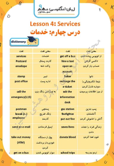 تصویر محصول خلاصه نکات زبان انگلیسی نهم (Lesson 4: Services) 1404 