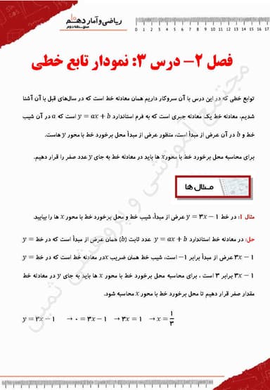 تصویر محصول خلاصه نکات ریاضی و آمار دهم فصل 2 درس سوم (نمودار تابع خطی) / رشته انسانی 1404