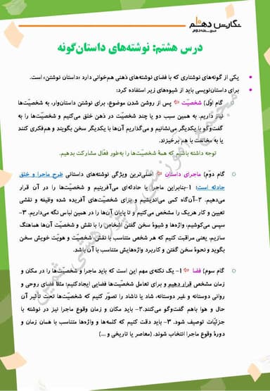 تصویر محصول خلاصه نکات نگارش دهم درس 8 (نوشته های داستان گونه) / ریاضی و تجربی و انسانی 1404
