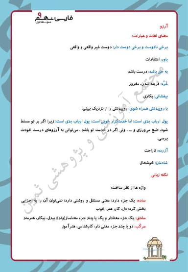 تصویر محصول خلاصه نکات فارسی درس شانزدهم: آرزو نهم متوسطه اول