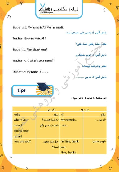 تصویر محصول خلاصه نکات زبان انگلیسی هفتم درس 1 (My Name) / متوسطه اول 1404
