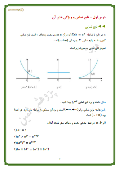 تصویر محصول خلاصه نکات ریاضی فصل 5: توابع نمایی و لگاریتمی یازدهم رشته تجربی