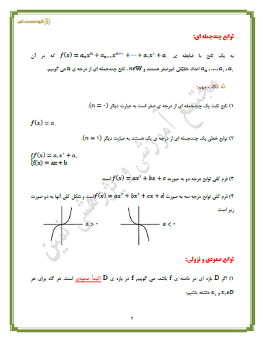 تصویر محصول خلاصه نکات ریاضی فصل 1: تابع دوازدهم رشته تجربی