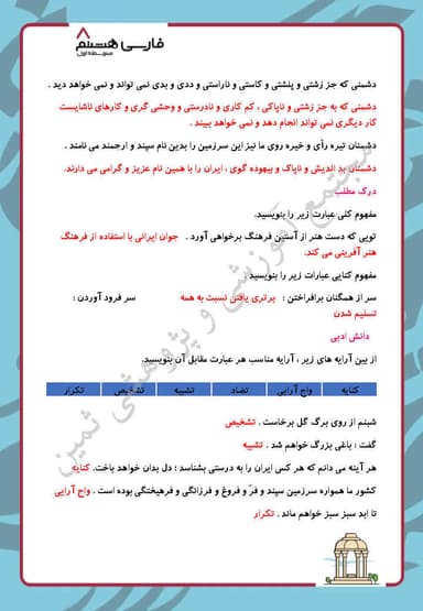 تصویر محصول نمونه سوال حل شده فارسی درس سوم: ارمغان ایران هشتم متوسطه اول