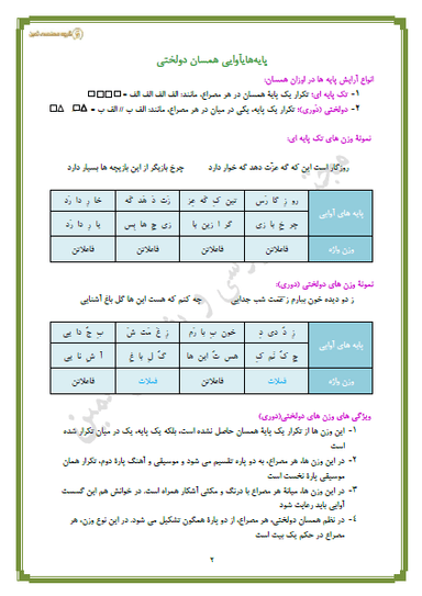 تصویر محصول خلاصه نکات علوم و فنون ادبی درس یازدهم: پایه های آوایی همسان دو لختی یازدهم رشته انسانی