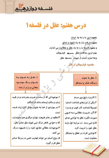 تصویر محصول خلاصه نکات فلسفه درس هفتم: عقل در فلسفه قسمت اول دوازدهم رشته انسانی