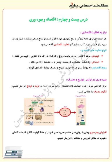 تصویر محصول خلاصه نکات مطالعات اجتماعی درس بیست و چهارم: اقتصاد و بهره وری نهم متوسطه اول