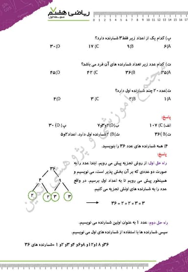 تصویر محصول نمونه سوال حل شده ریاضی هفتم فصل 5 (شمارنده ها و اعداد اول) / متوسطه اول 1404