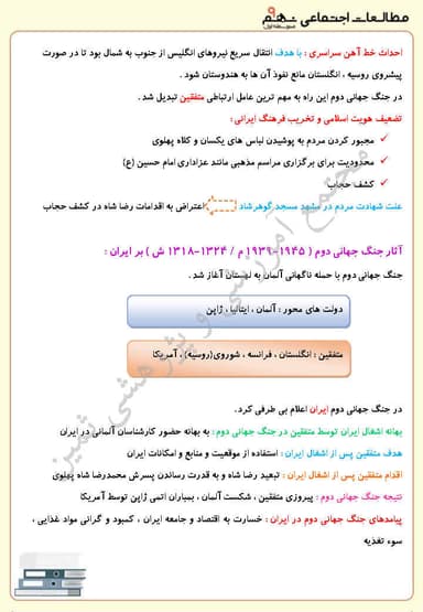 تصویر محصول خلاصه نکات مطالعات اجتماعی درس چهاردهم: ایران در دوران حکومت پهلوی نهم متوسطه اول