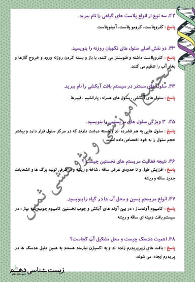 تصویر محصول نمونه سوال حل شده زیست شناسی دهم فصل 6 (از یاخته تا گیاه) / تجربی 1404
