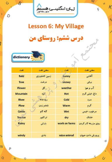 تصویر محصول نمونه سوال حل شده زبان انگلیسی Lesson 6: My Village هشتم متوسطه اول
