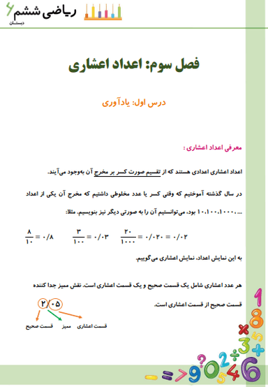 تصویر محصول خلاصه نکات ریاضی ششم فصل 3 درس اول (یادآوری) / ابتدایی 1404