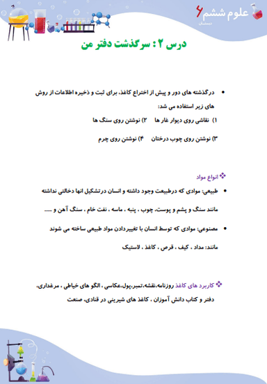 تصویر محصول خلاصه نکات علوم ششم درس 2 (سرگذشت دفتر من) / ابتدایی 1404