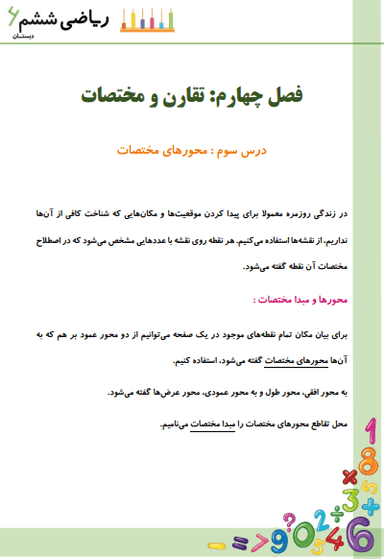 تصویر محصول خلاصه نکات ریاضی ششم فصل 4 درس سوم (محورهای مختصات) / ابتدایی 1404