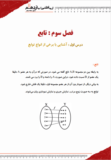 تصویر محصول خلاصه نکات ریاضی یازدهم فصل 3 (تابع) / رشته تجربی 1404