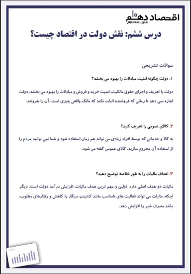 تصویر محصول نمونه سوال حل شده اقتصاد دهم فصل 2 درس ششم (نقش دولت در اقتصاد چیست؟) / انسانی 1404