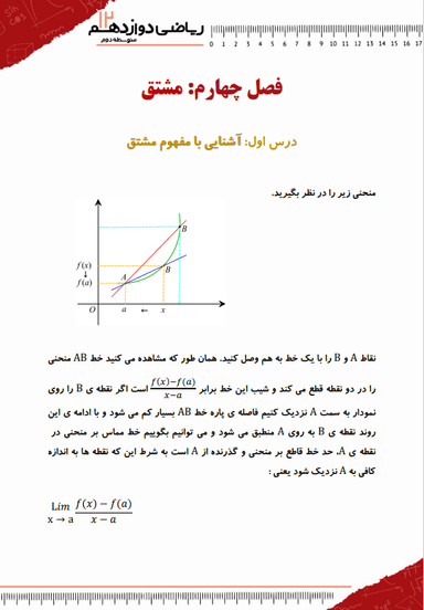 تصویر محصول خلاصه نکات ریاضی دوازدهم فصل 4 (مشتق) / رشته تجربی 1404