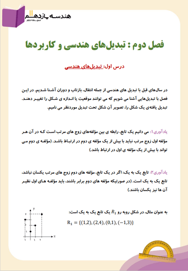 تصویر محصول خلاصه نکات هندسه یازدهم فصل 2 (تبدیل های هندسی و کاربردها) / رشته ریاضی 1404